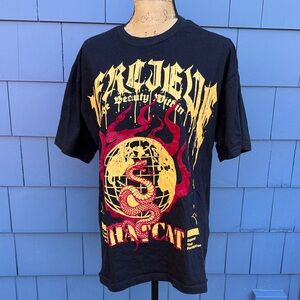 Black Tee with Red and Yellow Dragon Graphic Phatcat large velvet detail